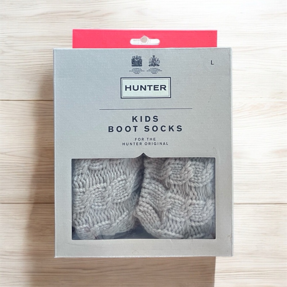 NEW Hunter Kids Original Tall 6 Stitch Cable Boot Socks Greige Size Large